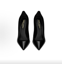 SAINT LAURENT Women Opyum Sculptural Logo Metal Heel High Heels Black Patent Leather Ankle Strap Designer Luxury Dress Sandals