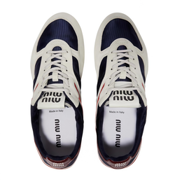 MIU MIU Gymnasium colourful ribbon logo embossed round-toe lace-up thin sole low-top casual shoes for women in sea blue and amaranth red