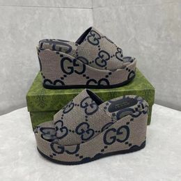 Luxury Designer shoes Women Monogram Platform Wedge Slide Sandals Canvas Slippers