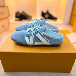 Luxury Designer Shoe SNEAKERINA Open-Back Square-Toe Flat-Sole Mules for Women, Genuine Leather, Fashionable, with Internal Height Increase SNEAKERINA