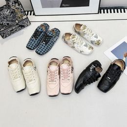 Luxury Designer shoe New Square-Toe German Training for Women Genuine Leather Flat Lace-Up Casual Shoes Silk Ballet Sneakers Forrest Gump Shoes Coeur