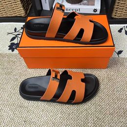 Luxury Designer shoes Roman Thick-Soled Color-Block Couple Style Genuine Leather Slide Round Toe Velcro Open-Toe Sandals for Men Women
