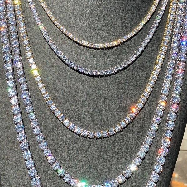 Iced Out Tennis Chains 1 Row Mens Necklaces Gold Silver Plated Luxury Fashion Artificial Diamond Rhinestone Bling Hip Hop Jewelry Bracelet for Women