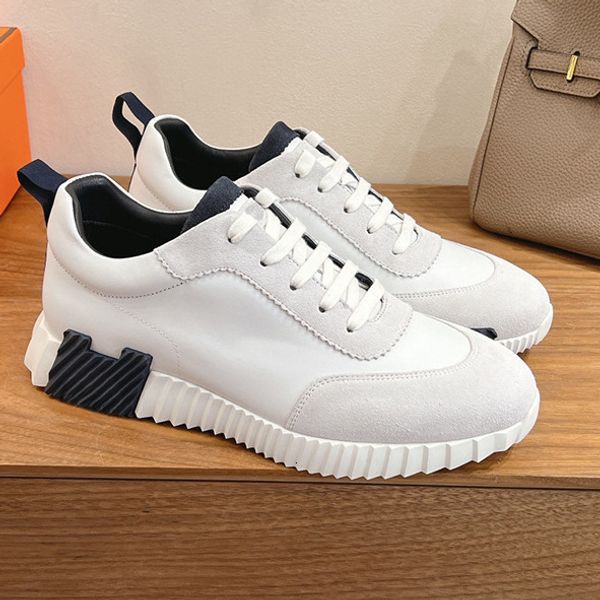 Designer shoe Men's White Navy Color Block Leather Casual Sneakers Comfort Platform Walking Shoes unisex versatile flat running shoes H